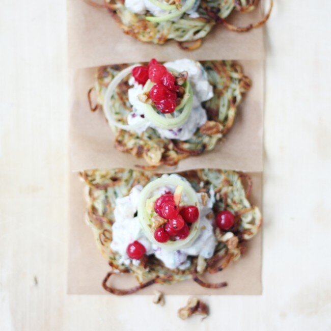 RECIPE : mini rosti (potato cakes) with sweet & zesty tofraiche salad