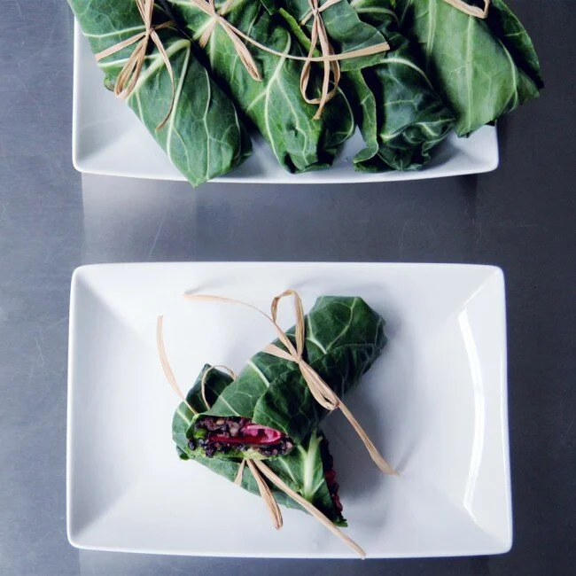 RECIPE : collard green wraps + black rice salad | the hike picnic