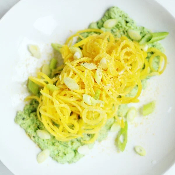 RECIPE : golden beet pasta & edamame pesto