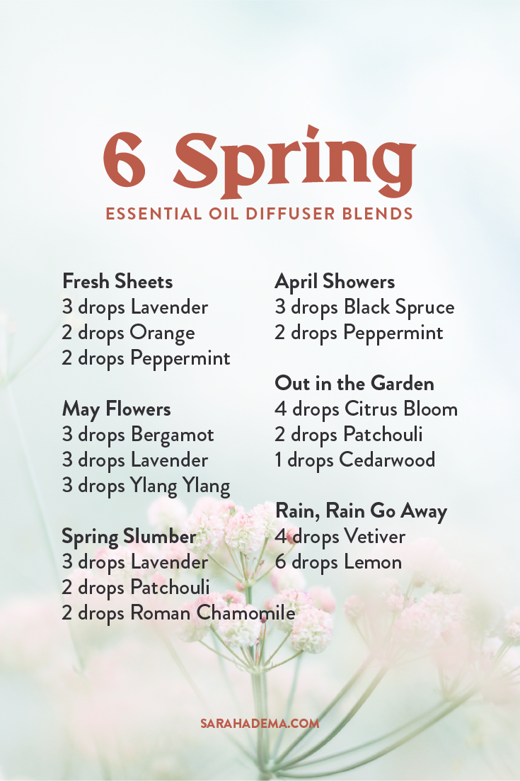 A list of spring essential oil diffuser blends using DoTerra essential oils.