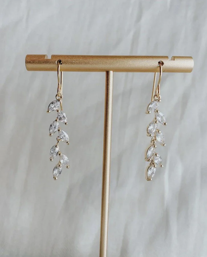 Ivy Simple Dangle Wedding Earrings- Gold