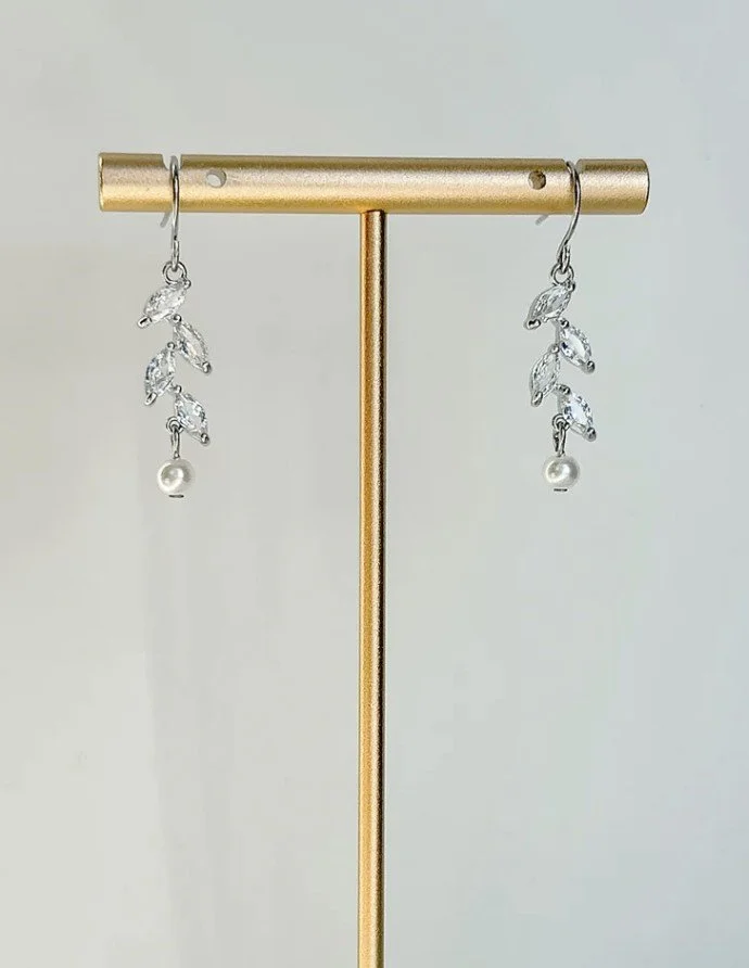 Pearl Dangle Wedding Earrings- Silver