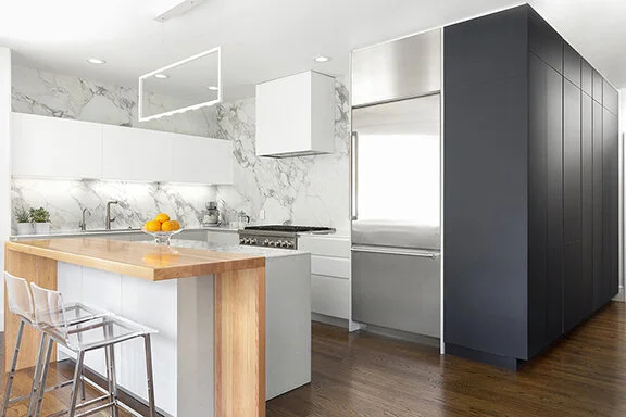 Modern kitchen in Boston residence featuring Atelier Italia cabinetry, designed by Gregory Hitchcock Design.