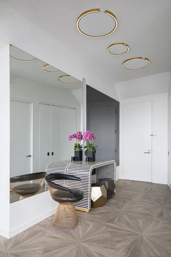 Kitchen island detail in Chelsea NYC apartment, designed by Gregory Hitchcock Design.