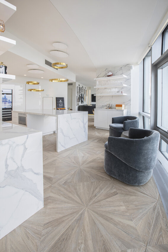 Kitchen corner in Chelsea NYC apartment, designed by Gregory Hitchcock Design.