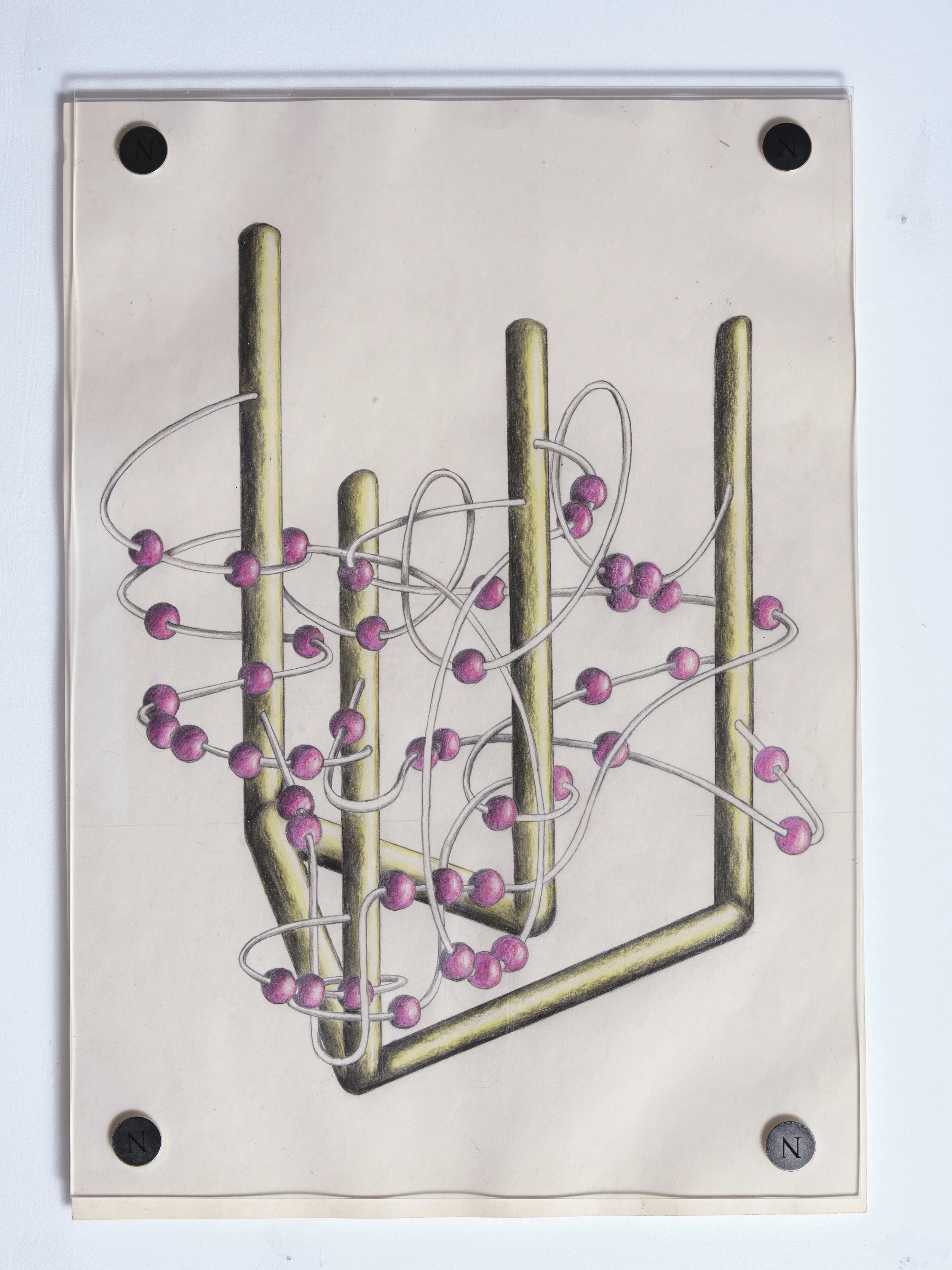   Bead Maze/Abacus #5   Pencil on paper, perspex, magnets  297mm x 420mm  2020    Photo documentation by Samuel Hartnett, 2020 