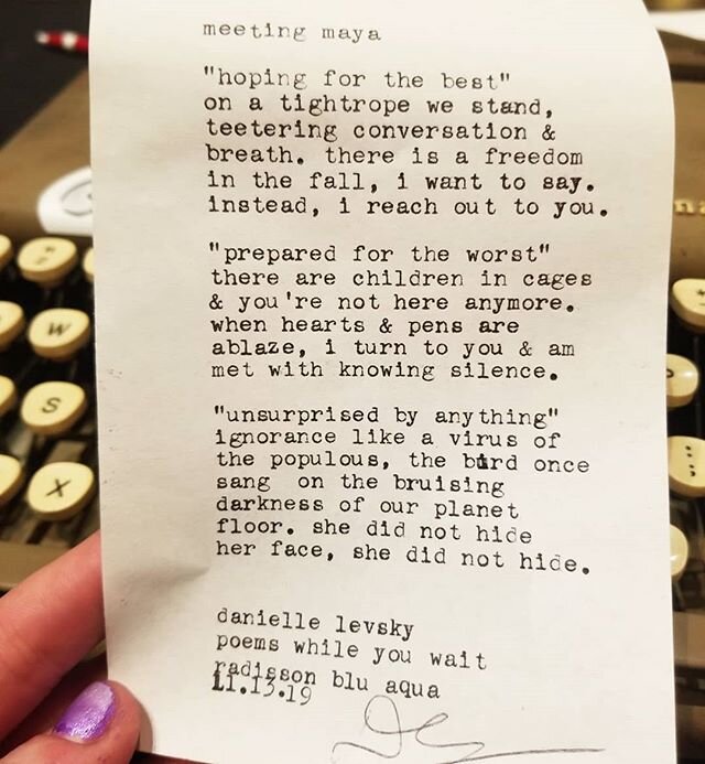 &quot;Meeting Maya&quot;
.
.
This poem was written at the @radissonbluaquachicago during the November Poetry Happy Hour. All of these poems were written on command within 20 minutes. The requested topic was &quot;I wish I met Maya Angelou&quot;. All 