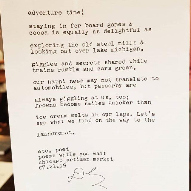 &quot;Adventure time!&quot;
.
.
This poem was written at @morganmanufacturing during the @chicagoartisanmarket. I wrote this poem while in my clown persona @ellatheclown. All of the commissioned poems were written within 20 minutes. The topics were g