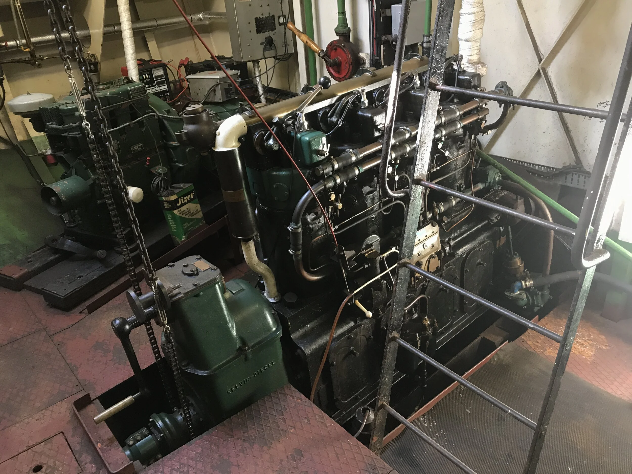 Kelvin K4 engine and ladder access from wheelhouse