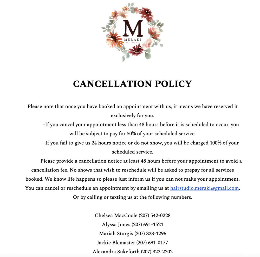 Cancellation Policy — Meraki Hair Studio