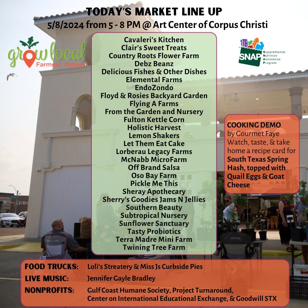 🍓🥚🍗🥖🥗 Bring your family, meet with friends at the Grow Local Farmers&rsquo; Market today from 5 - 8 pm at the @artcentercc

➡️ VENDORS: @cavaleriskitchen, @clairssweettreats, @countryrootsflowerfarm, Debz Beanz, @jaycobsdf, @elemental.farm.tx, @
