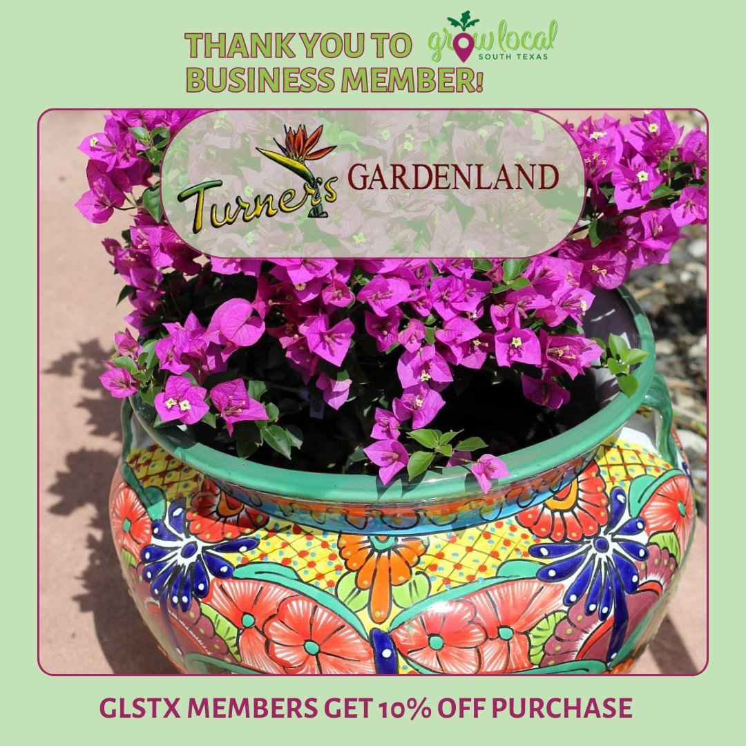 🌺🌼 Thank you to Grow Local South Texas Business Member @turnersgarden 🪻🌻

🤝 This local business supports our mission to grow a healthy local community by improving access to, education about and advocacy for affordable, nutrient dense foods. ➡️ 