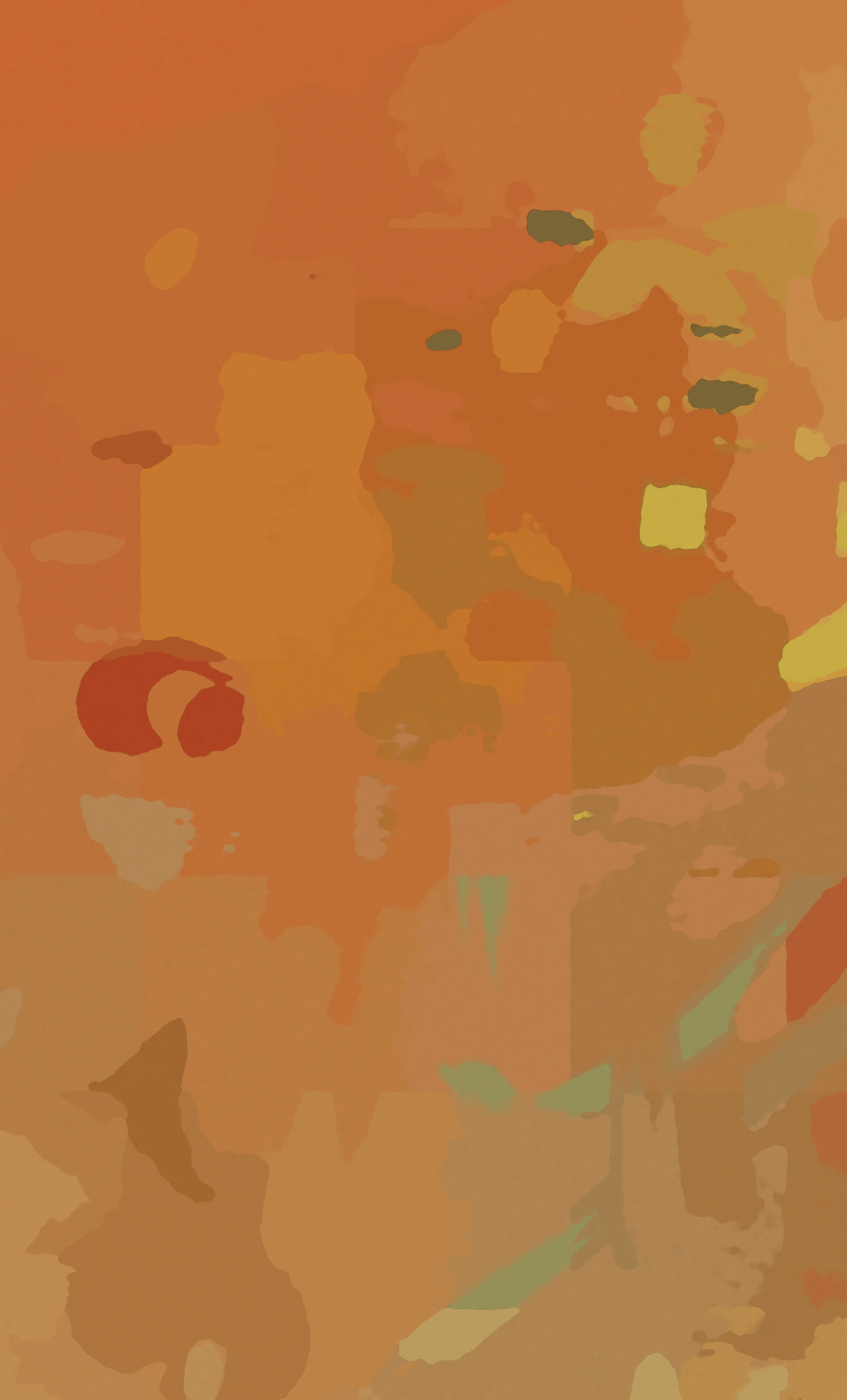 Abstract artwork with warm orange and yellow tones, scattered shapes, and blurry textures. On the autumnal, Finnish Violin Sonata No. 1.