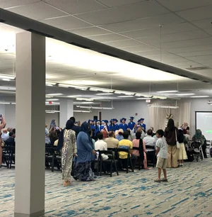 Families gathered for a graduation ceremony
