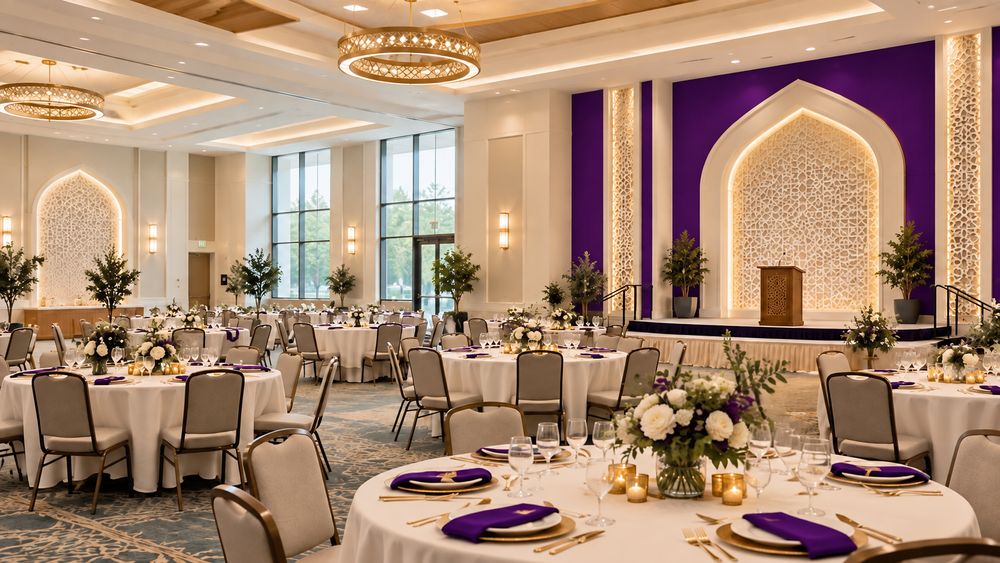 Tables set for an event in the MFC hall