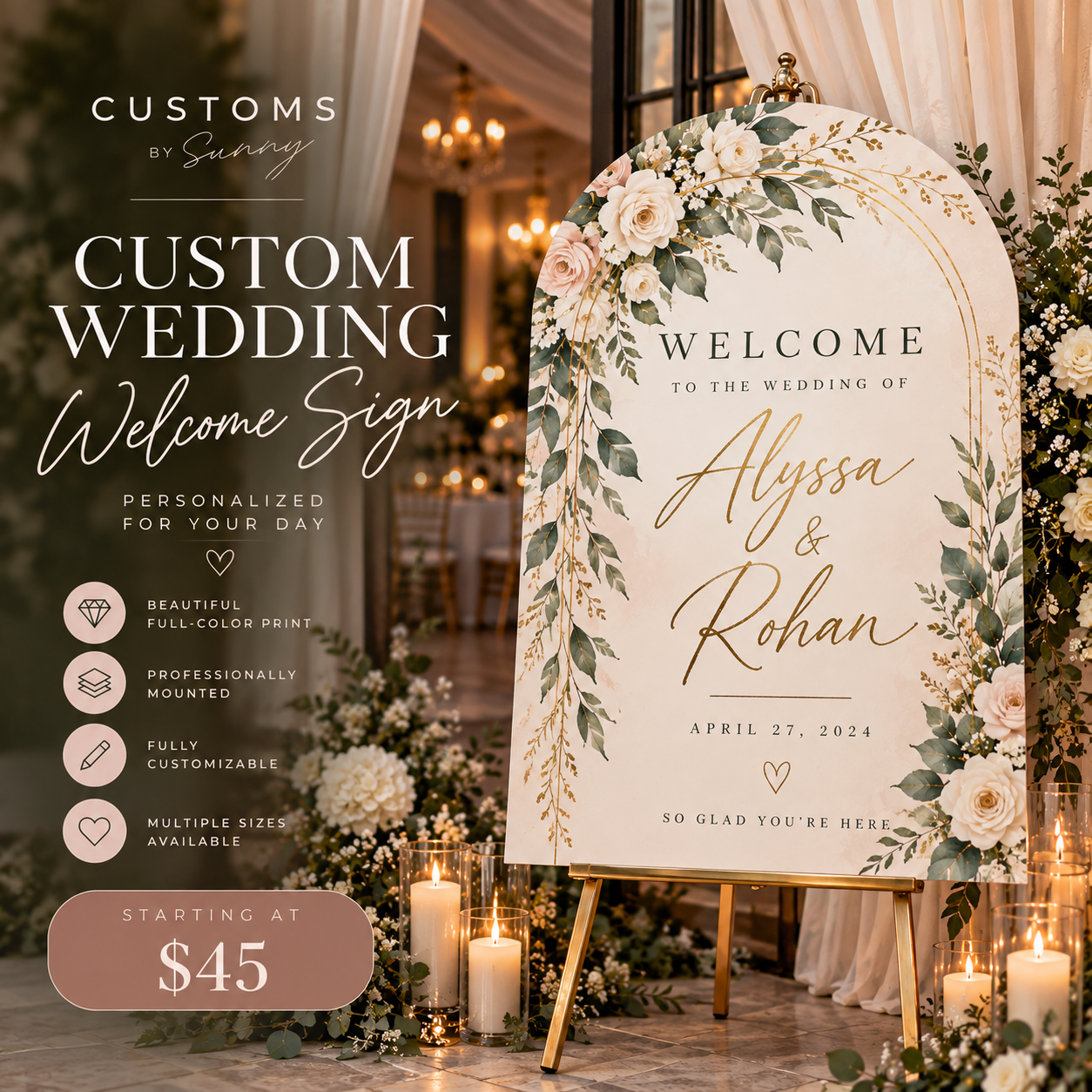Custom Wedding Welcome Sign | Personalized Printed & Mounted Wedding Sign
