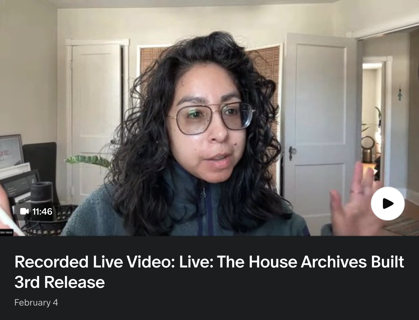 Screenshot of Jennifer Arévalo Ferretti Recorded Live Video of The House Archives Built 3rd printing Release