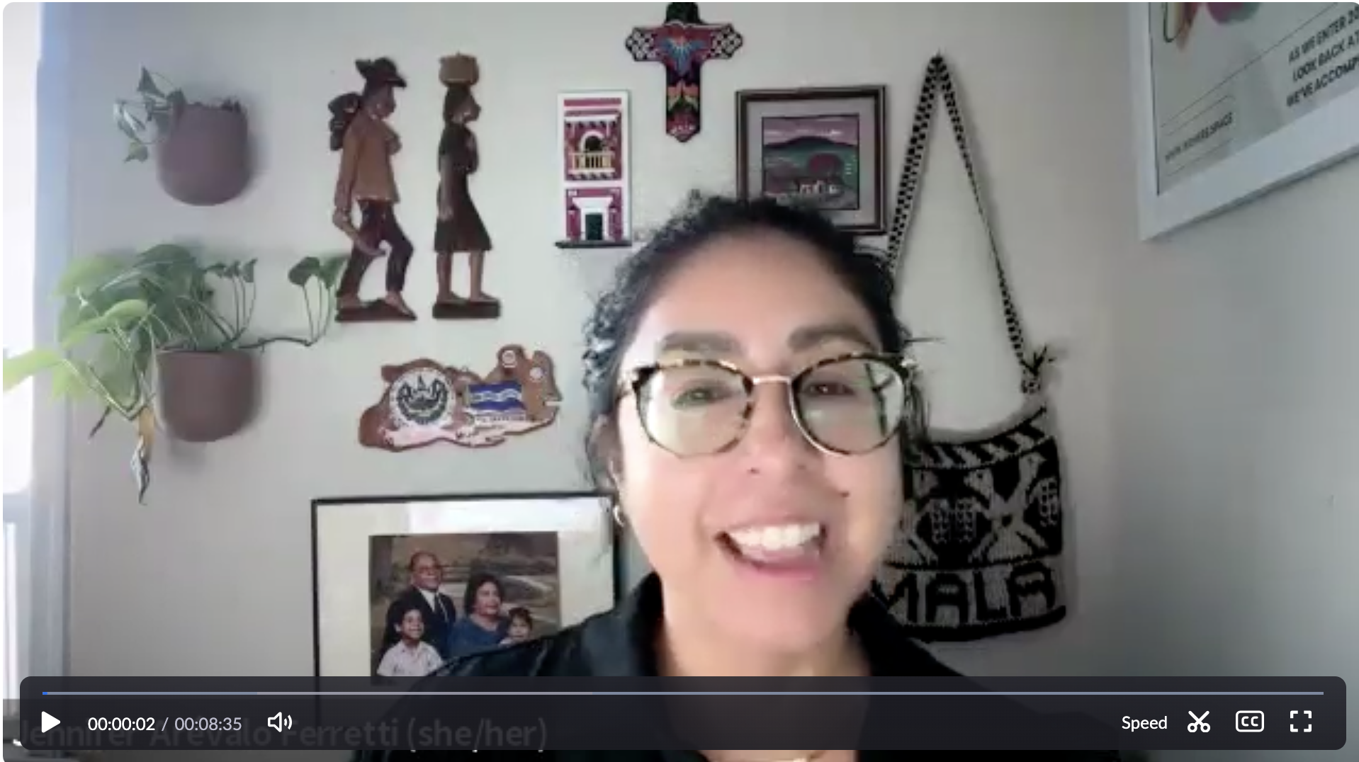 Screenshot of Jennifer Arevalo Ferretti in a Zoom meeting.