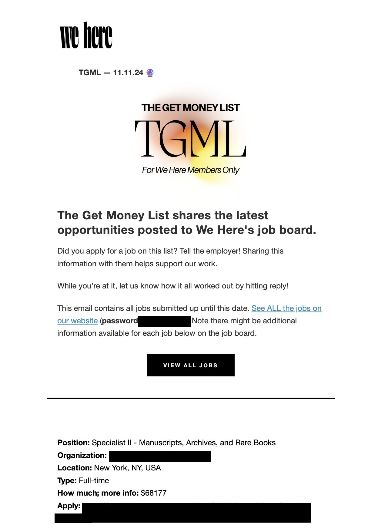 Screenshot of The Get Money List Newsletter