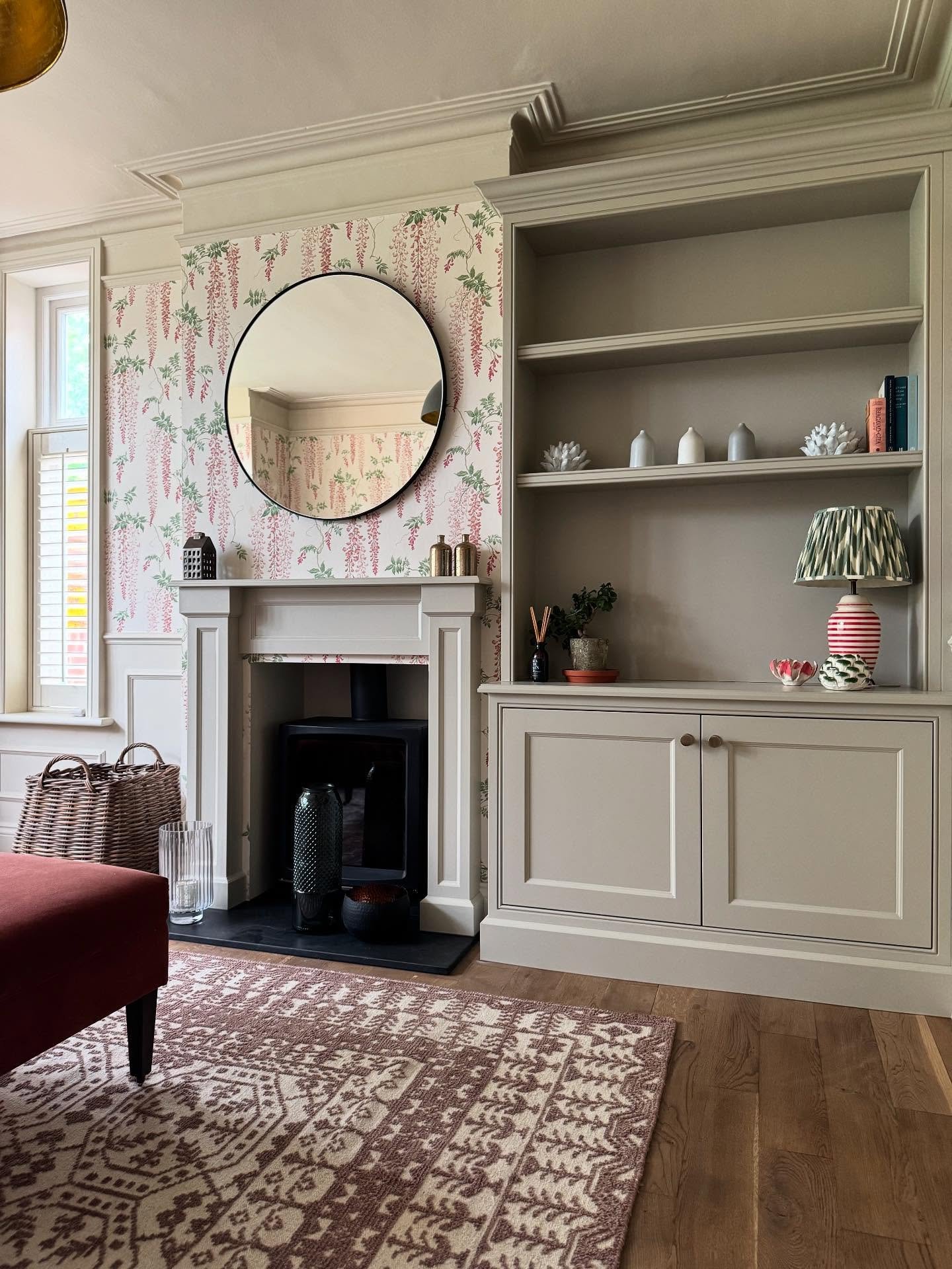 Room transformation complete!
This bespoke alcove unit and matching fireplace surround were designed and crafted together to enhance the traditional look the customer was aiming for, as part of a series of bespoke projects we&rsquo;re delivering for 