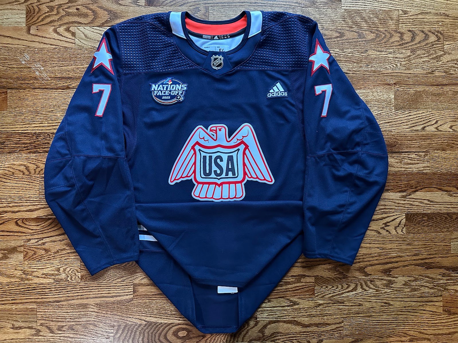 Team USA Brady Tkachuk Adidas NWOT 2025 Four Nations Practice Jersey Sz. 54