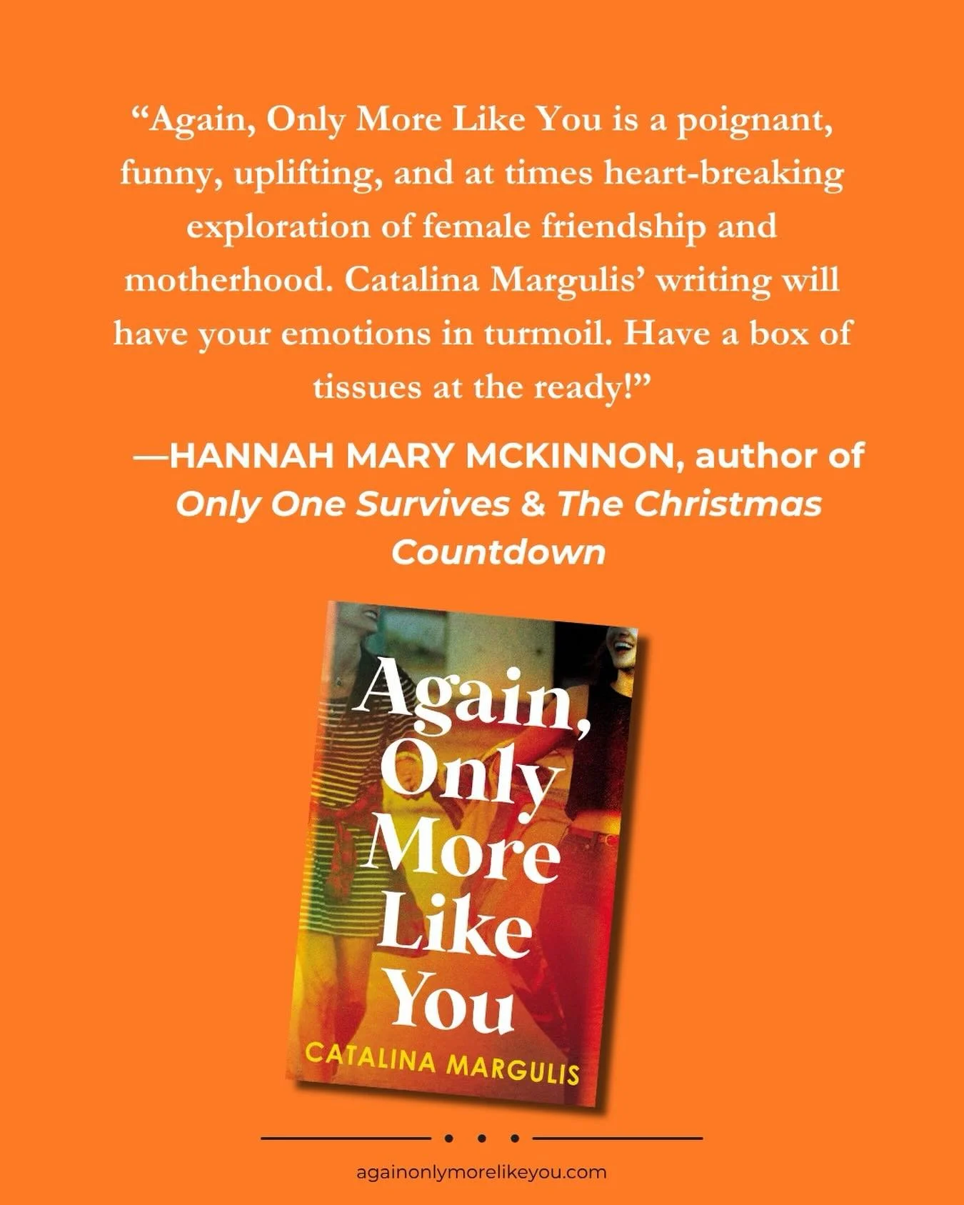 &ldquo;A funny, uplifting, and at times heart-breaking exploration of female friendship and motherhood.&rdquo; &mdash;Hannah Mary McKinnon, author of Only One Survives &amp; The Christmas Countdown

@hannahmarymckinnon was the first author to say yes