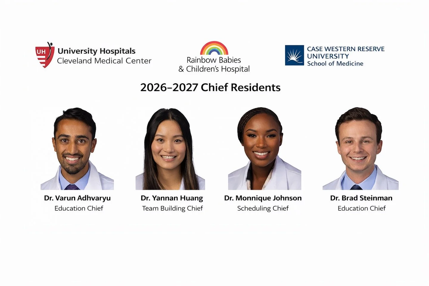 Excited to announce our incoming Chief Residents&mdash; congratulations Varun, Yannan, Monnique, and Brad!🙂&zwj;↕️👏