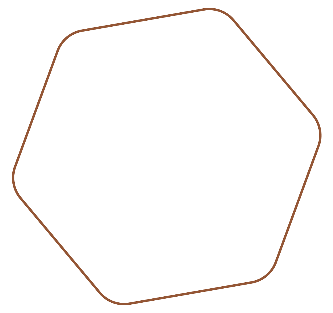 Hexagon shape outline with rounded corners.