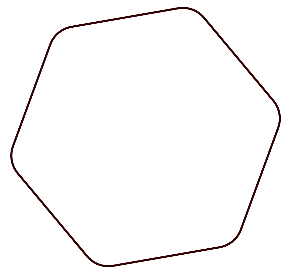 Hexagon shape outline with rounded corners.