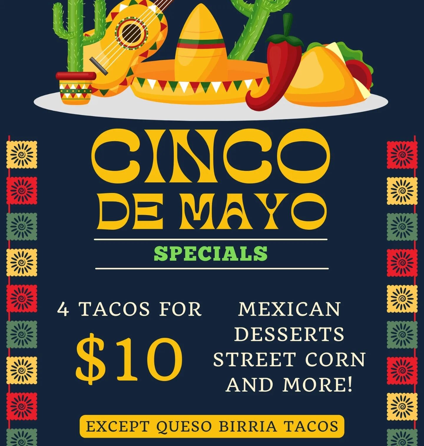 Cinco de Mayo deal!! If you're craving Mexican food, make sure you put us on your list.

🇲🇽🇲🇽🇲🇽🇲🇽🇲🇽🇲🇽🇲🇽🇲🇽🇲🇽🇲🇽

@tacos.munchies 

#chseats #mexicanfood #Tamales #homemadefood #foodtruck #comidamexicana #Mexican #mexicancuisine #tac