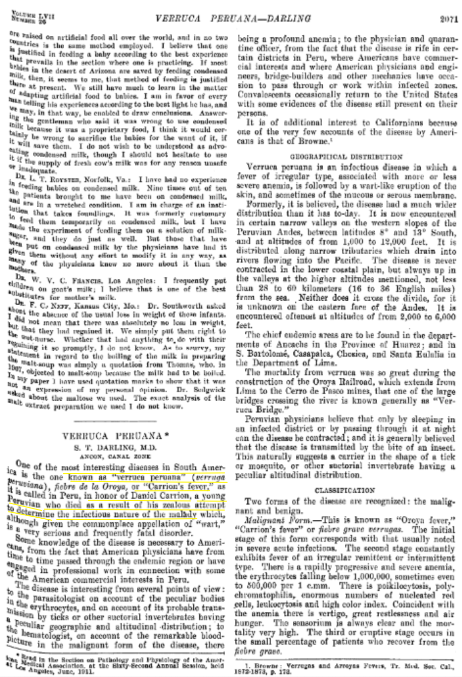 1911 description of Carrion's disease in JAMA