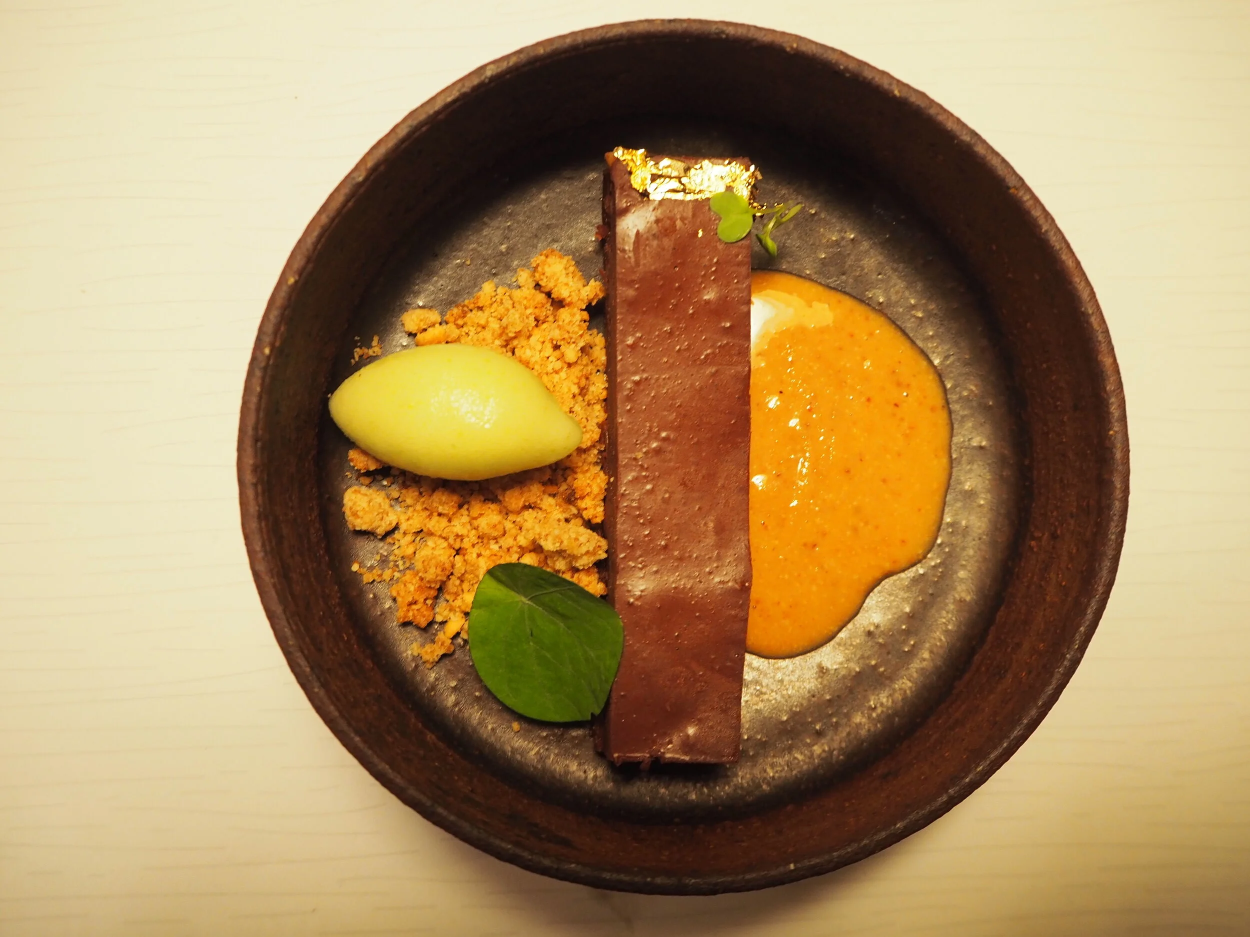 dark chocolate, hazelnut cream, granny smith apple sorbet