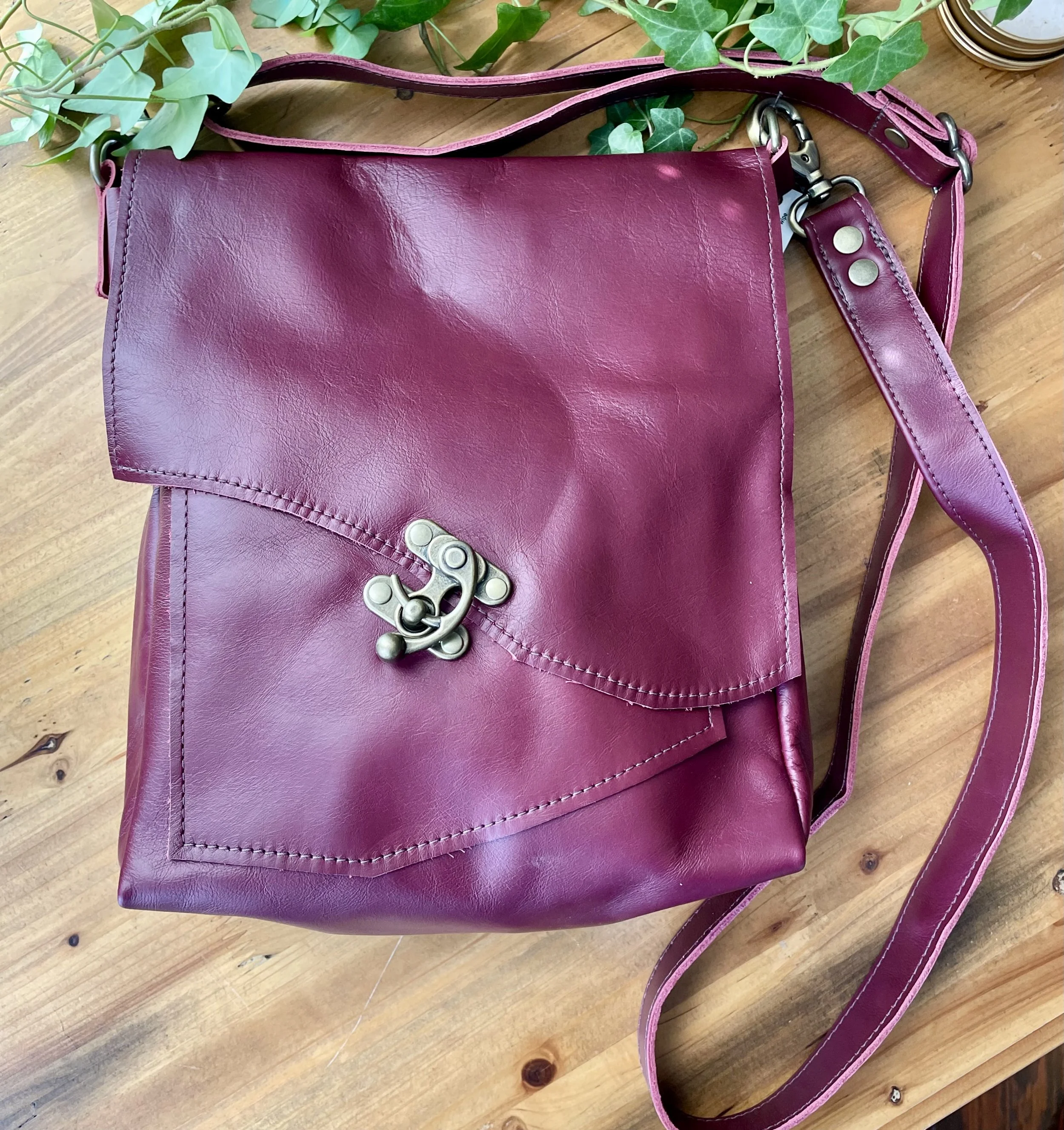 Crossbody Burgundy Leather Purse with Adjustable Strap