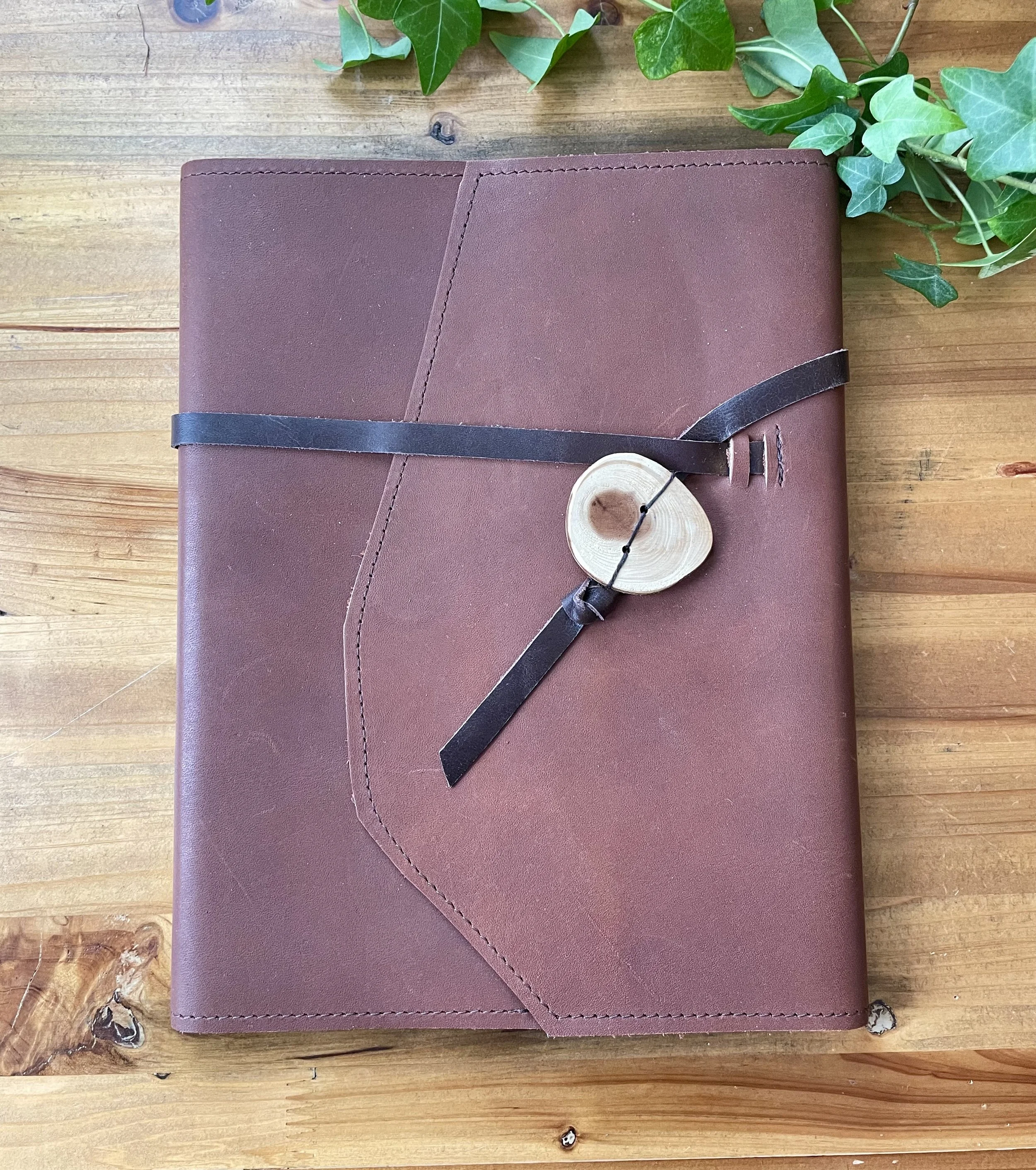 Large, Refillable: Tan Leather Notebook with Tie Closure