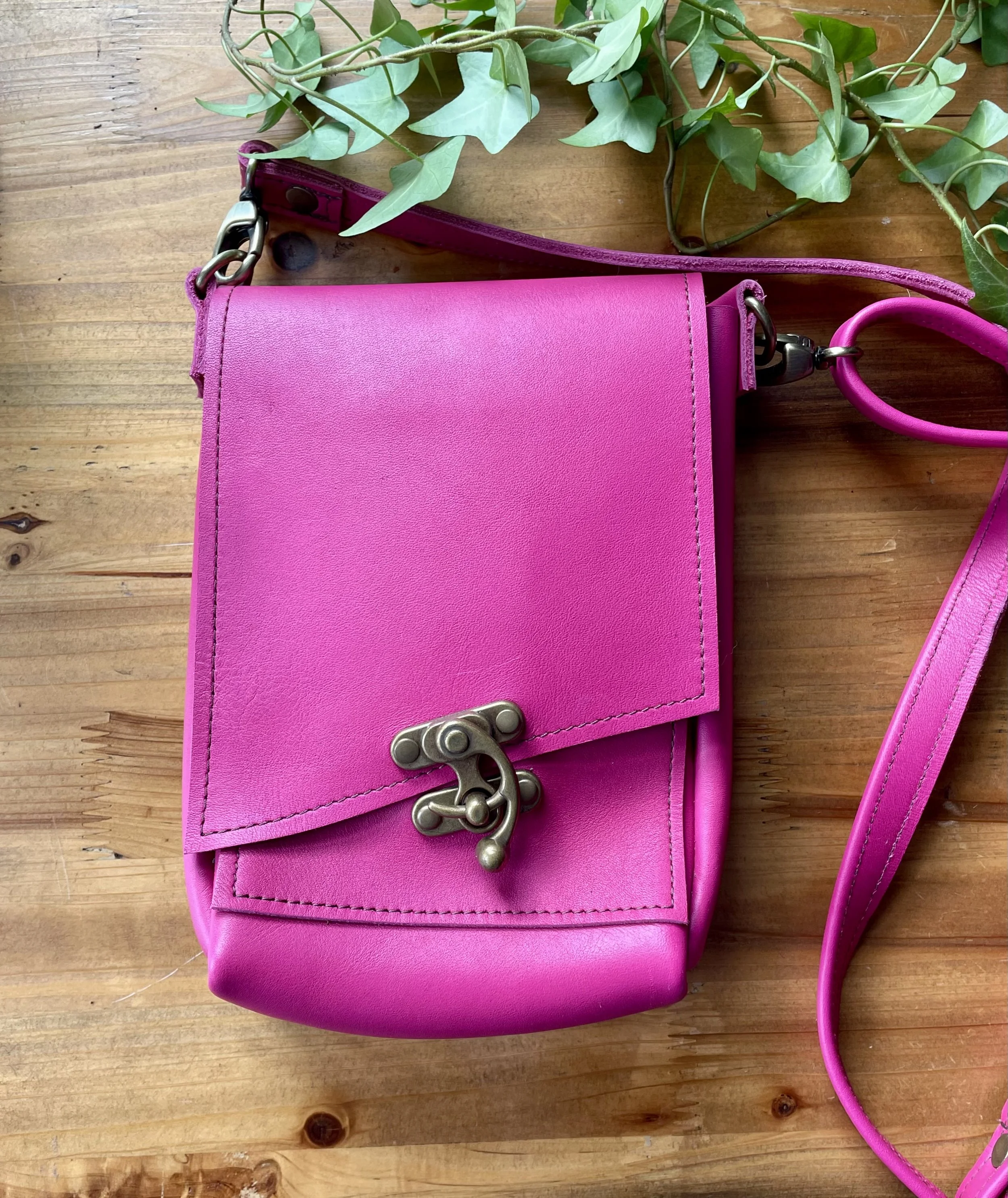 Small Crossbody Pink Leather Purse with Adjustable Strap