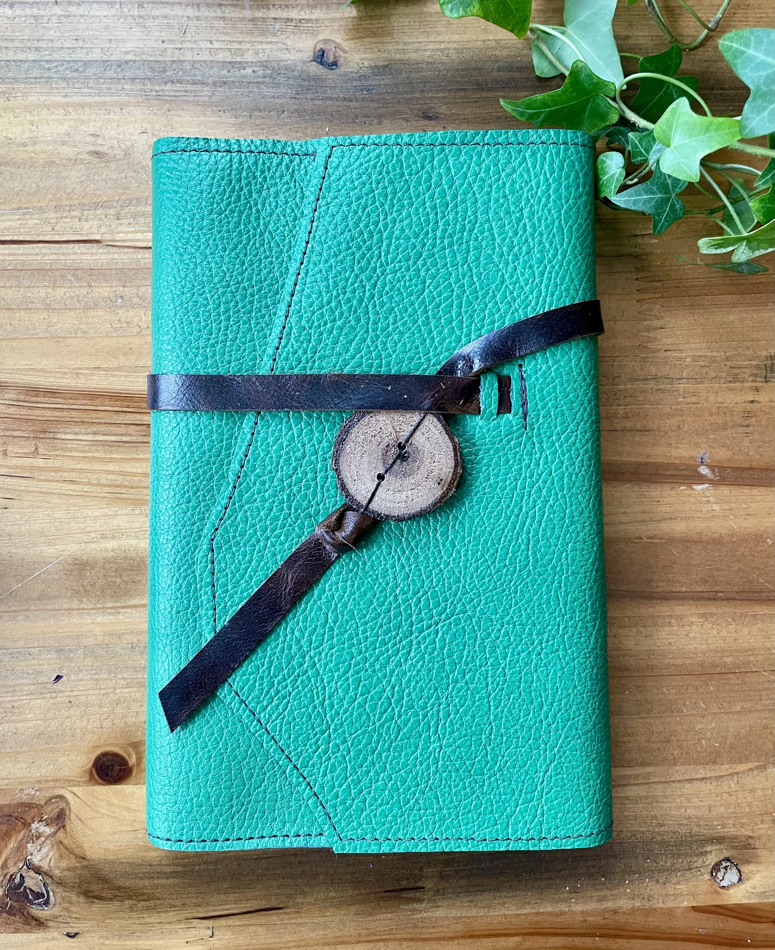 Large, Refillable Moleskine: Kelly Green Leather Notebook with Tie Closure