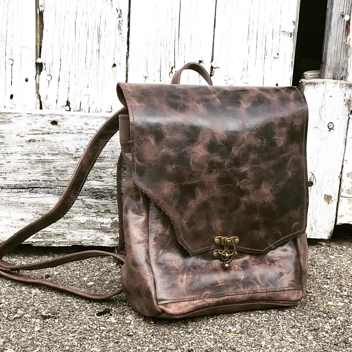 First backpack in this shiny marble leather! I&rsquo;ll have this backpack as well as a tote in the same leather at the @tennesseecraft fall fair this weekend. It&rsquo;s looking like it will be a beautiful fall weekend, and we will be filling up Cen