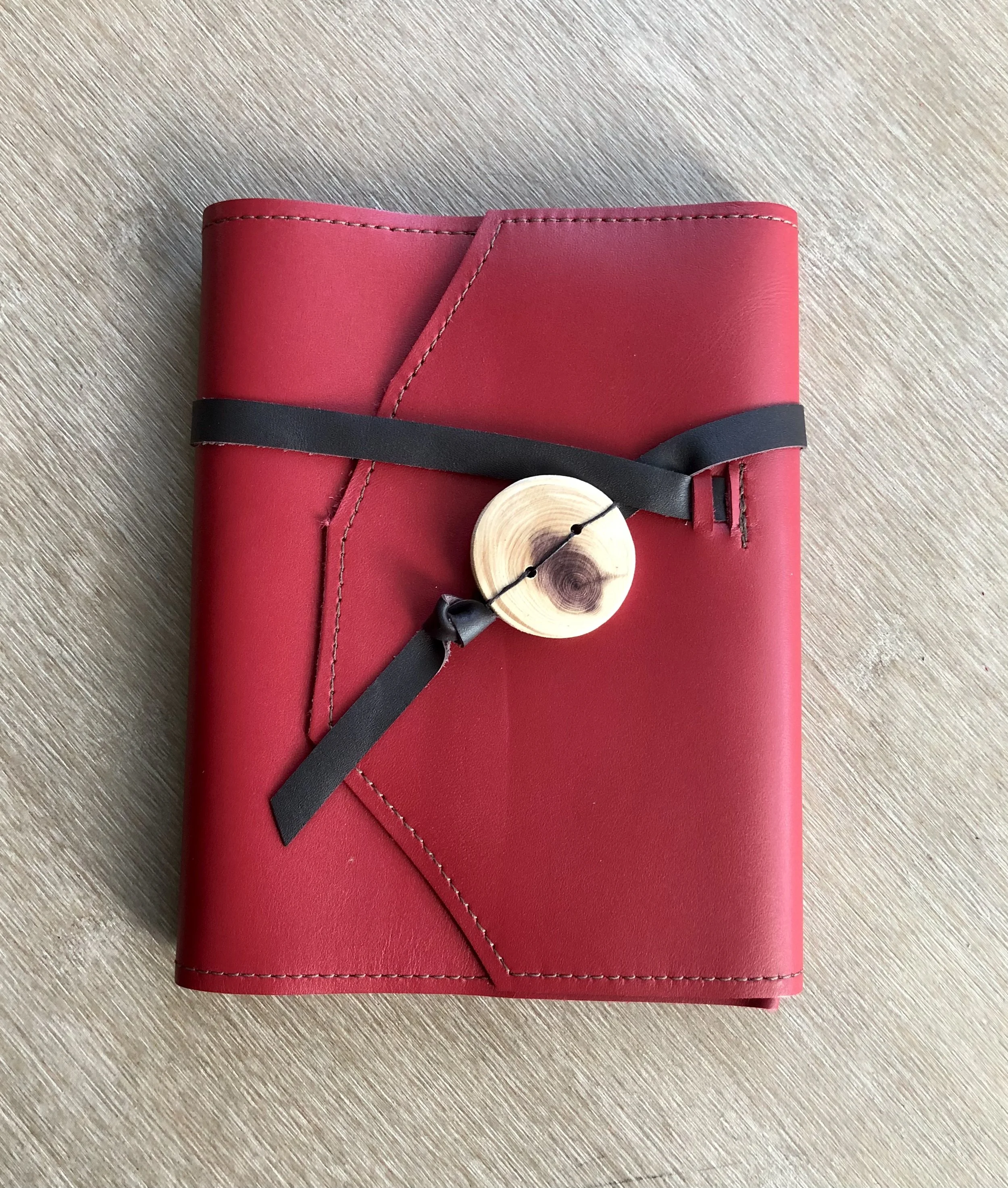 Medium, Refillable: Cherry Red Leather Notebook with Tie Closure