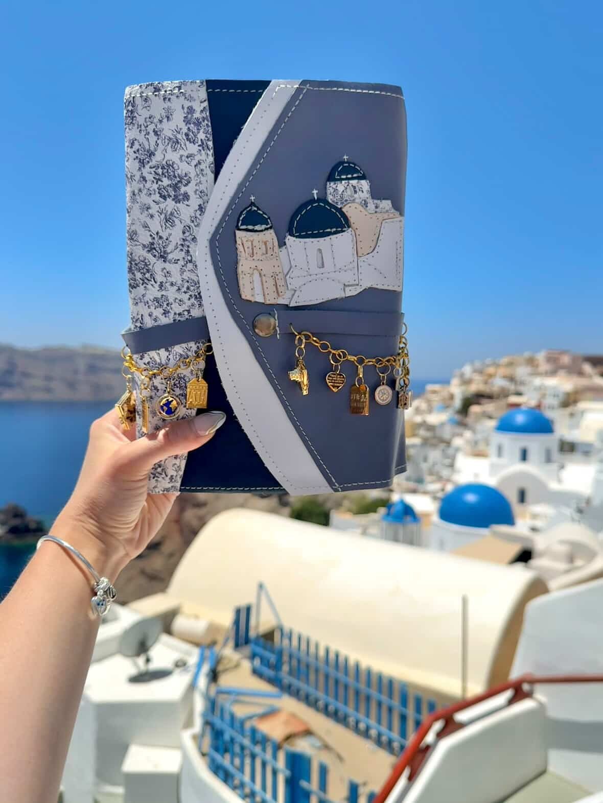She finally made it! This was a very special custom order that I made almost a year and half ago. It was meant to go on a long awaited trip to Santorini. Her trip was pushed back, but she was finally able to go. She shared these great photos of her c