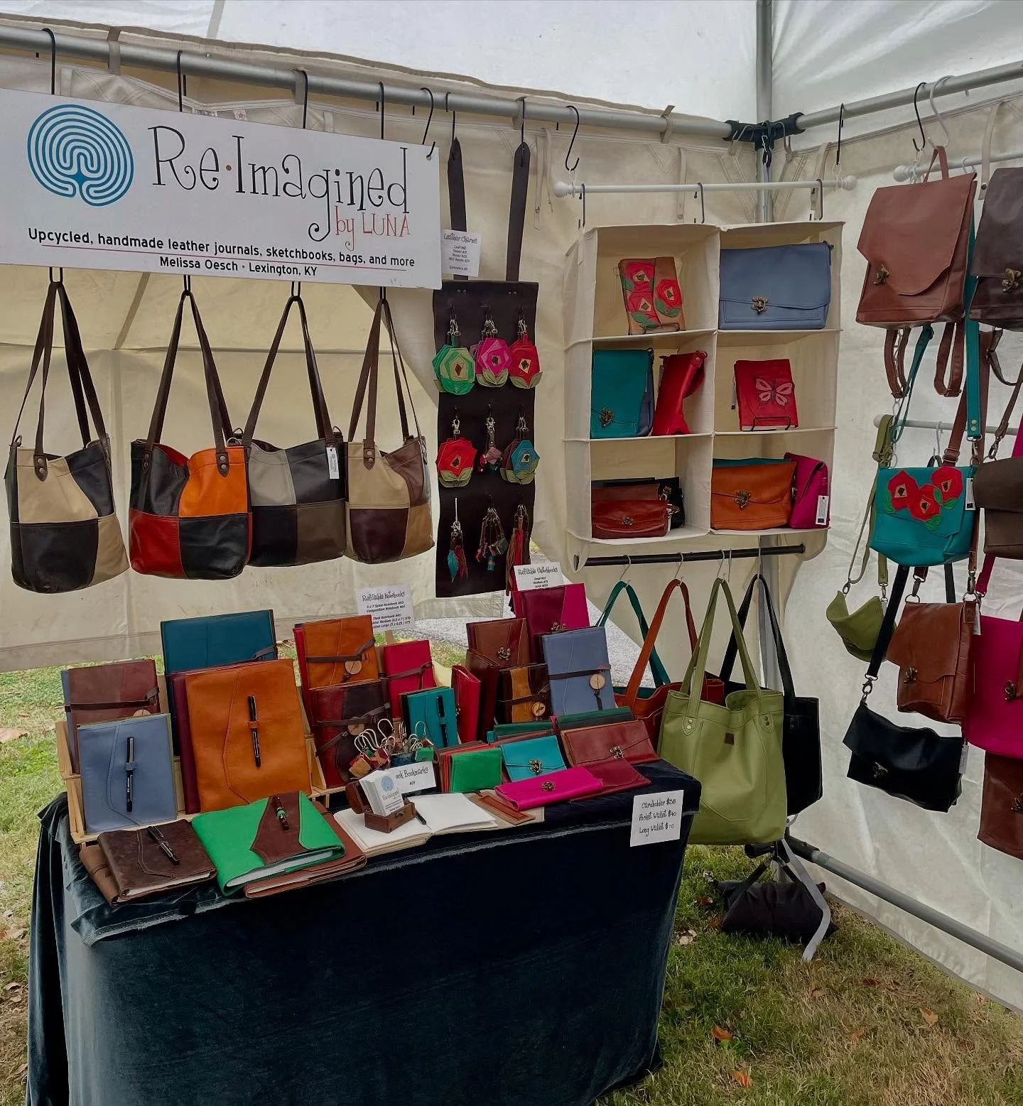 The Waveland Art Fair has officially begun! It&rsquo;s only slightly drizzly and should clear up completely before too long. This overcast sky makes the leather colors sing. I&rsquo;m here with over 50 artists, and we are open Saturday and Sunday 10-