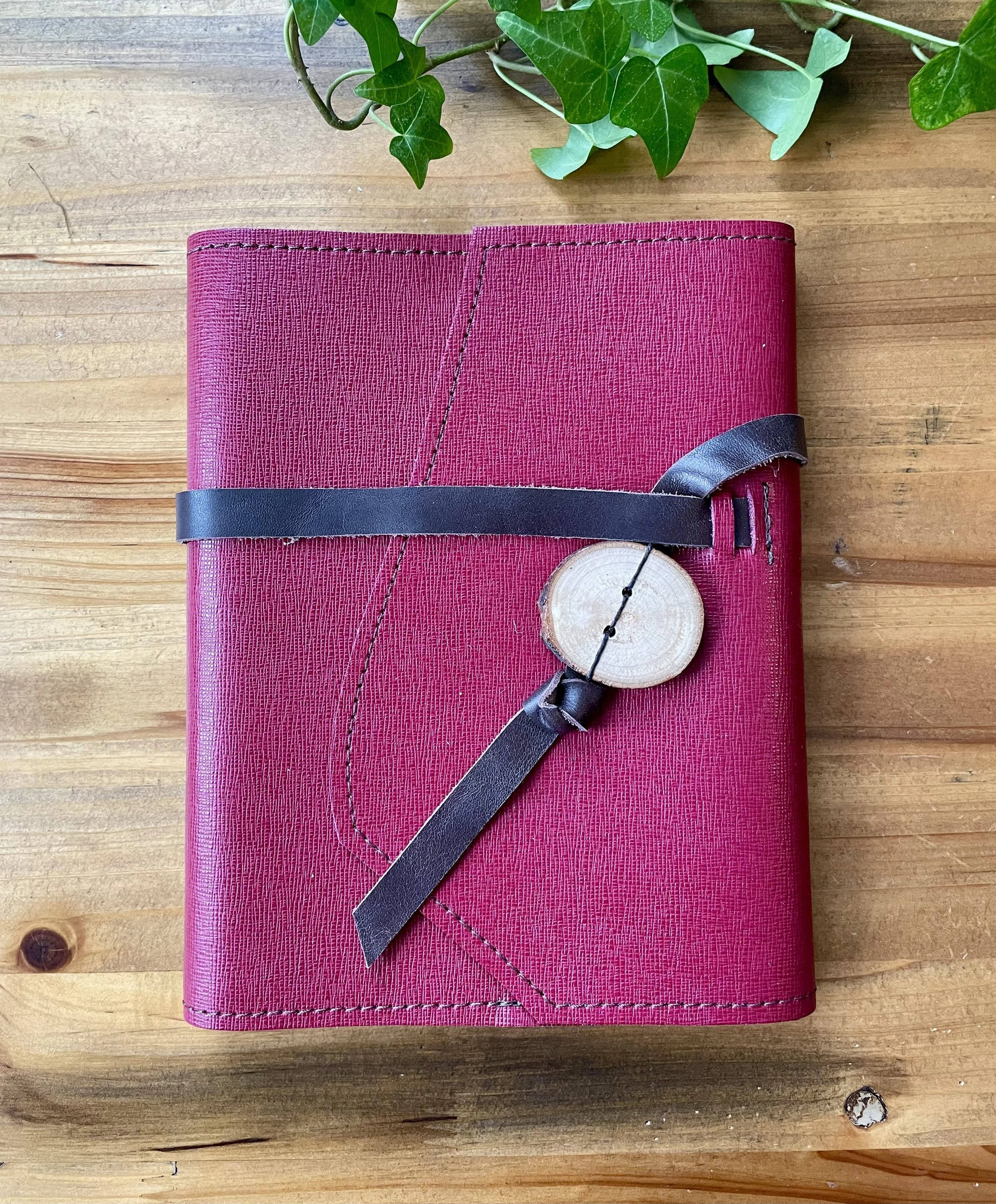 Medium, Refillable: Raspberry Leather Notebook with Tie Closure