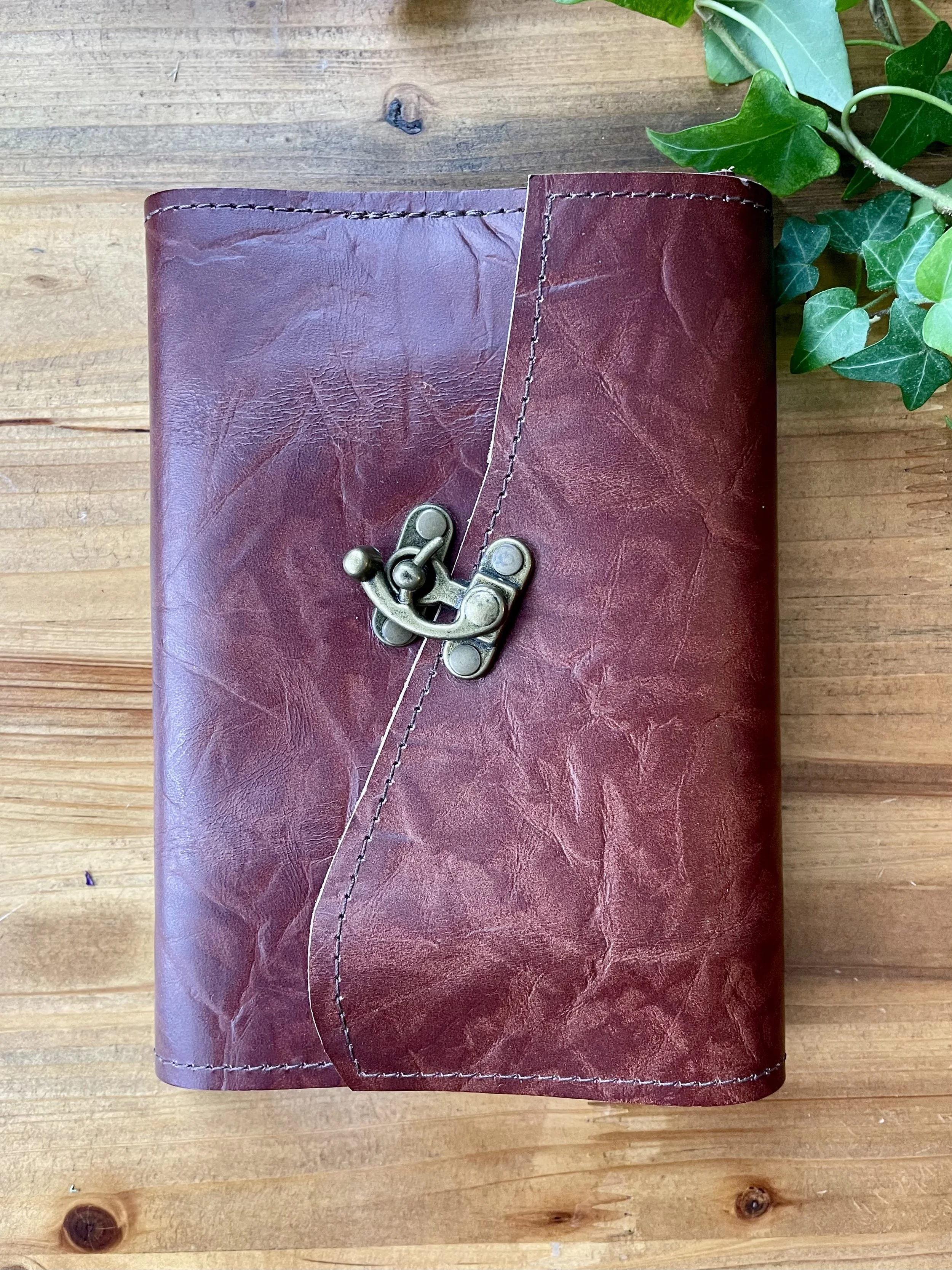 Small, Refillable Sketchbook: Brick Red Leather with Latch Closure