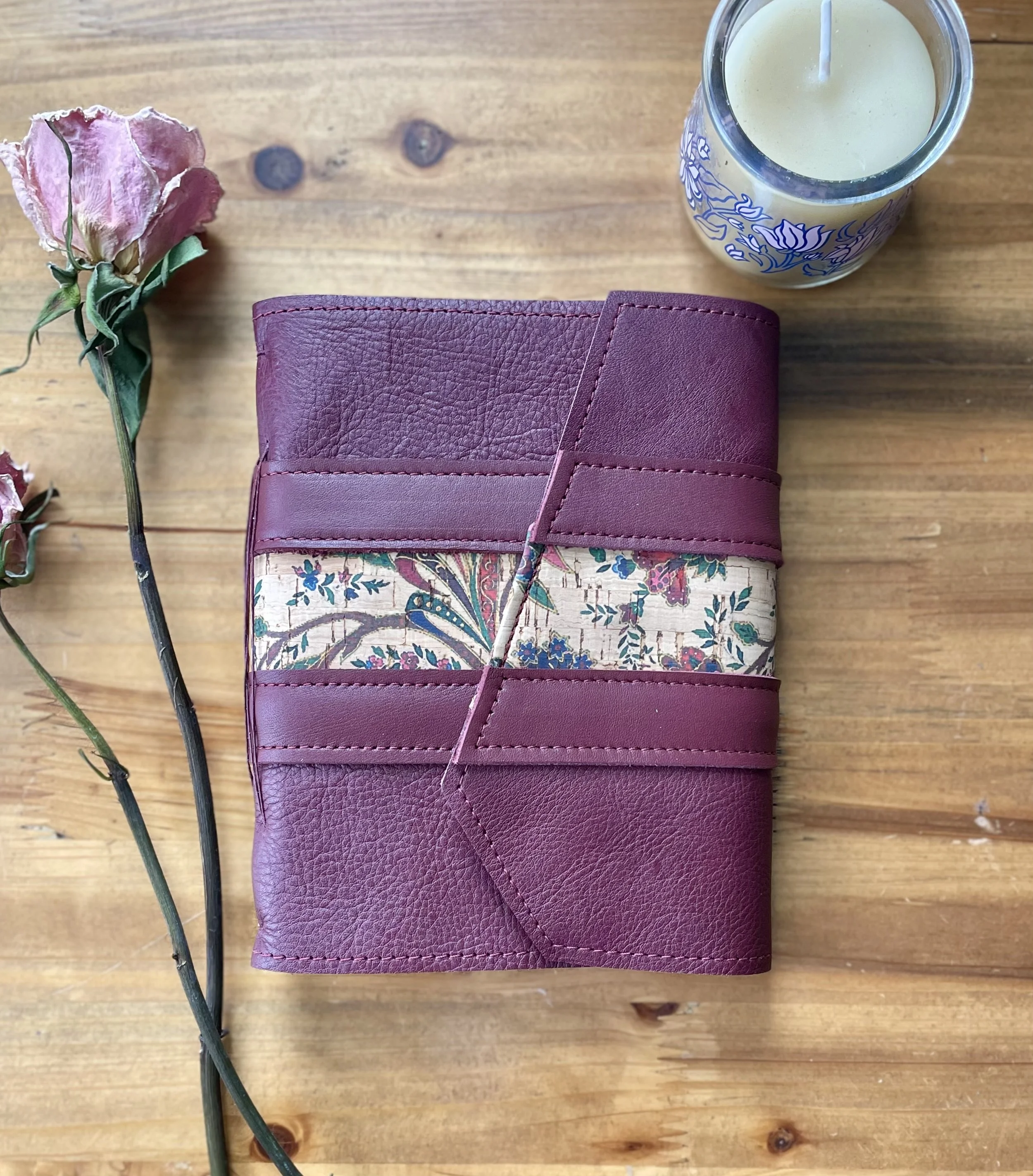 Medium Mauve Leather Journal with Paisley - Handbound