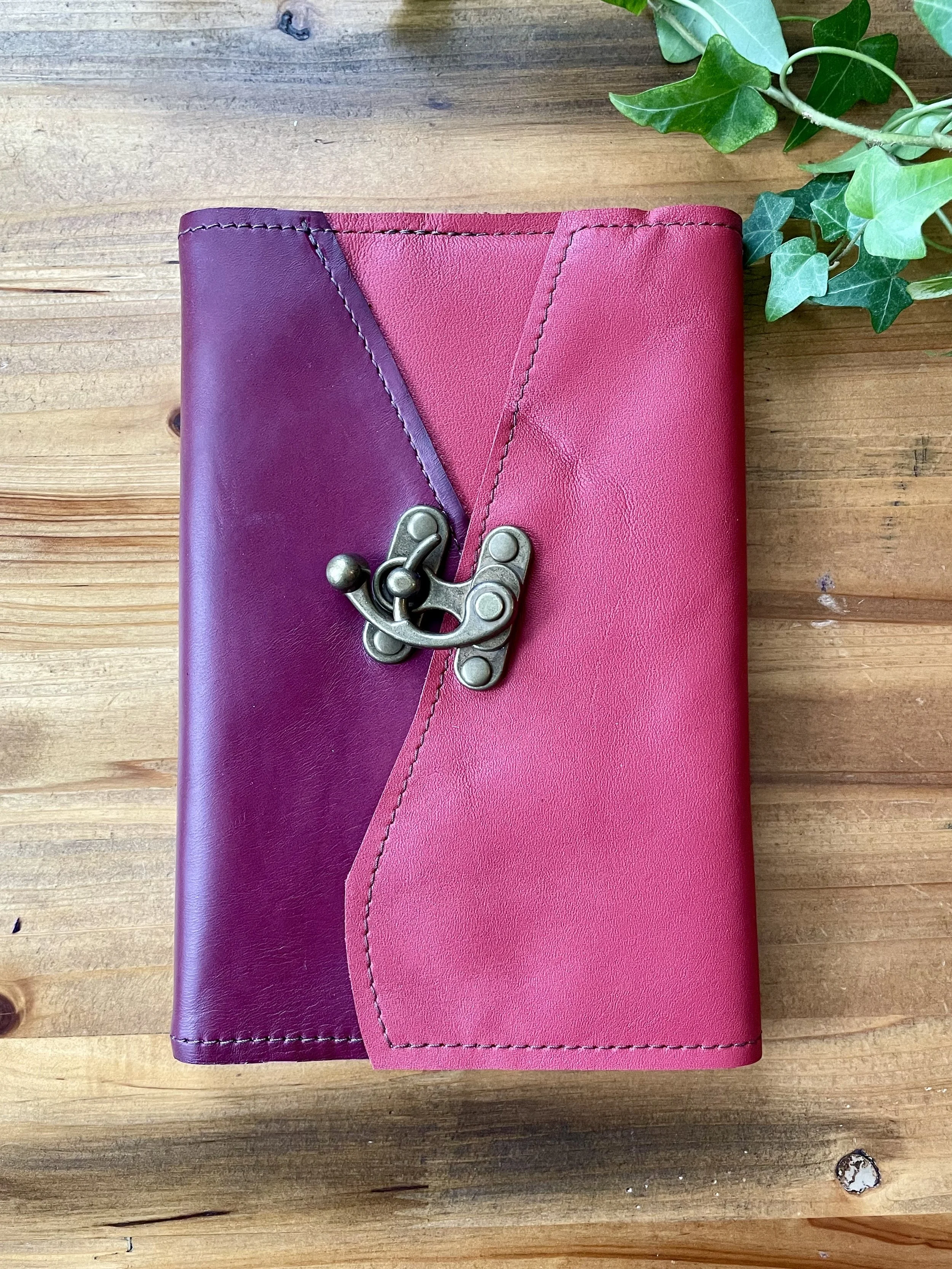 Medium, Refillable Moleskine: Red/Burgundy Leather Notebook with Latch Closure