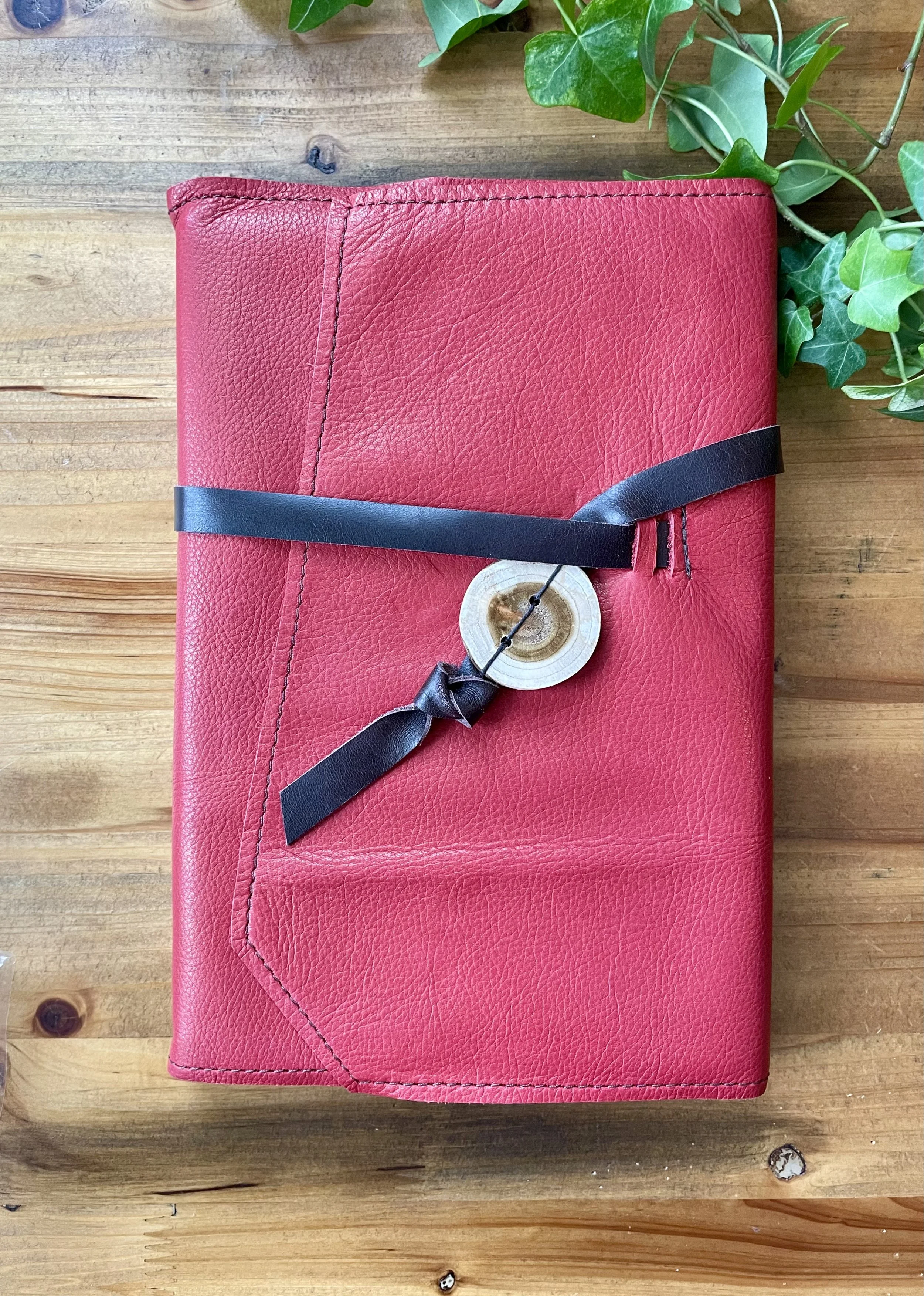Medium, Refillable Sketchbook: Red Pearl Leather with Tie Closure