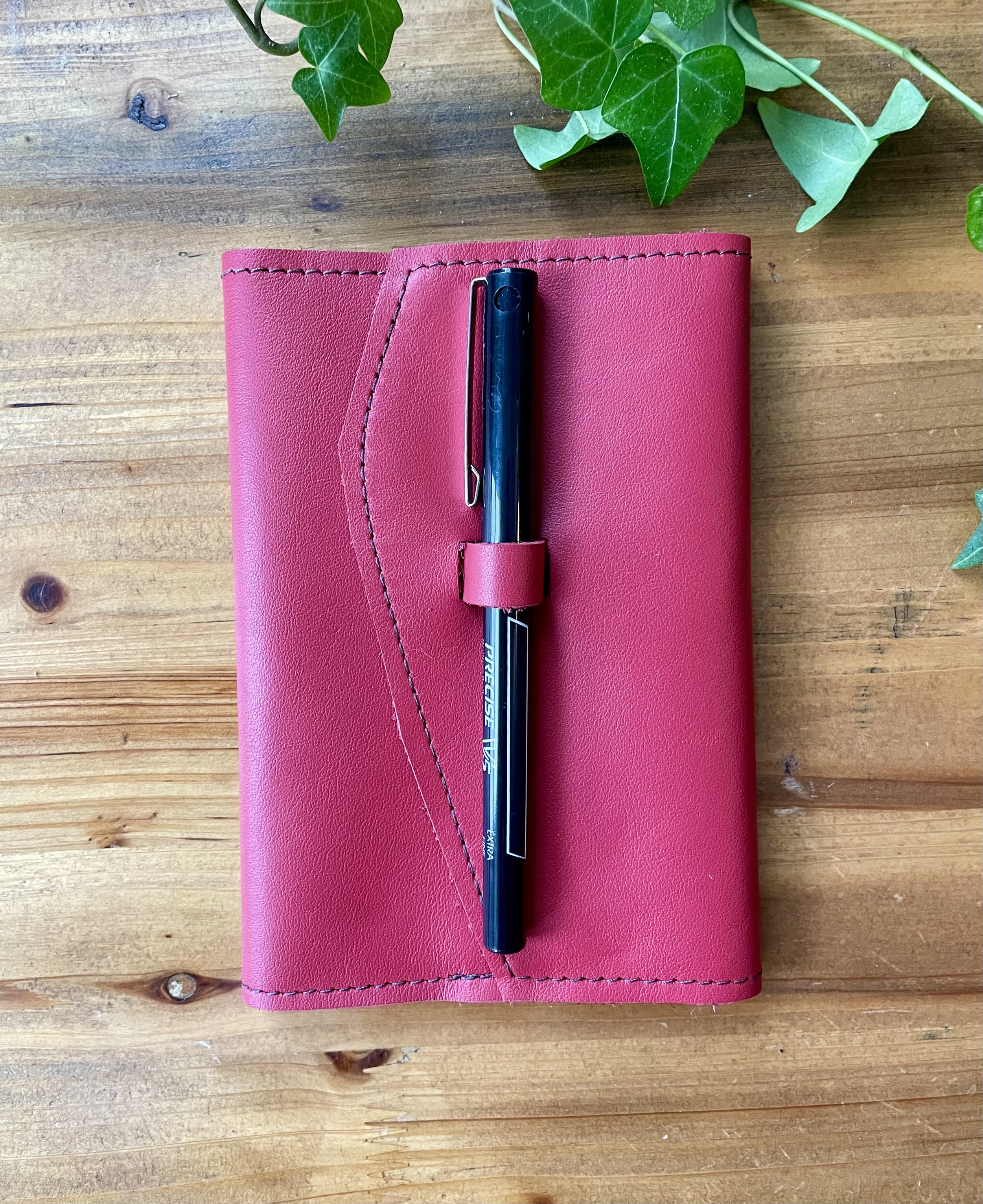 Small, Refillable: Red Leather Notebook with Pen Closure