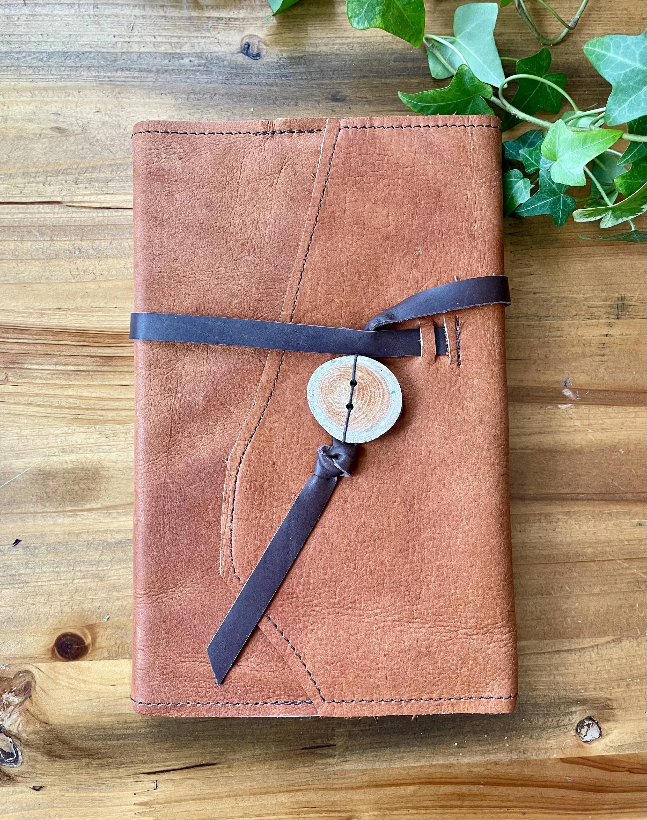 Large, Refillable Moleskine: Rusted Orange Leather Notebook with Tie Closure