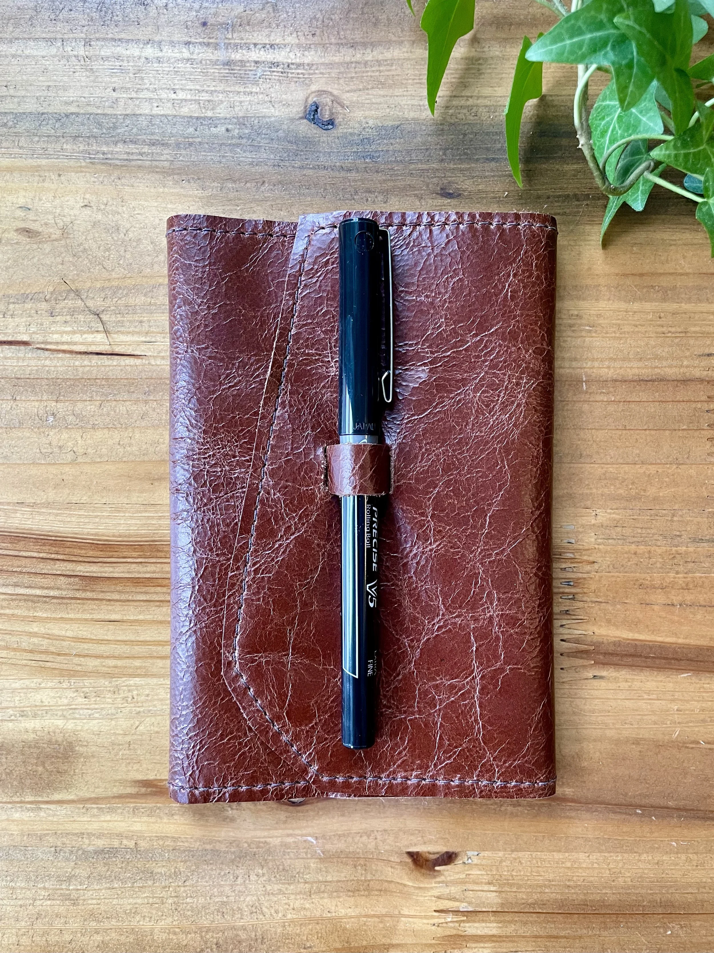 Small, Refillable: Redwood Leather Notebook with Pen Closure