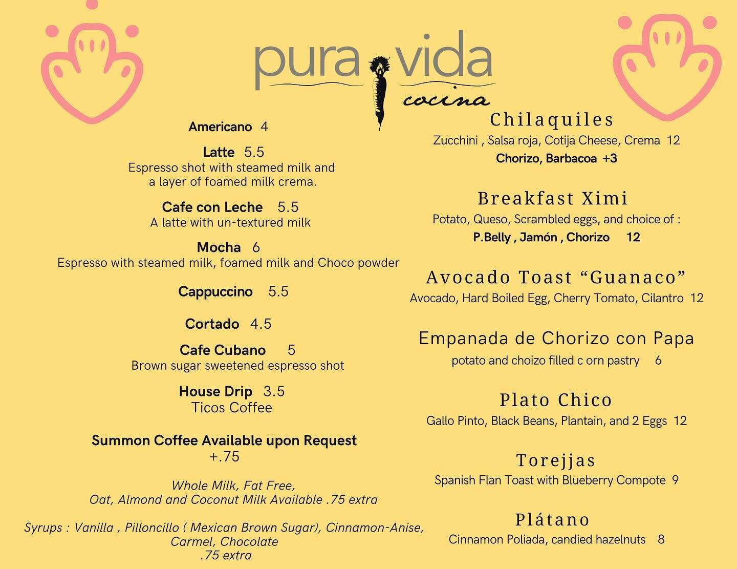 With the New Year a New Menu, available from 8-11am, Espresso service available all day. Keep an eye out for fun Latino inspired beverages made by the PV coffee crew and Brunch Specials from Chef Nelson and the PV kitchen.