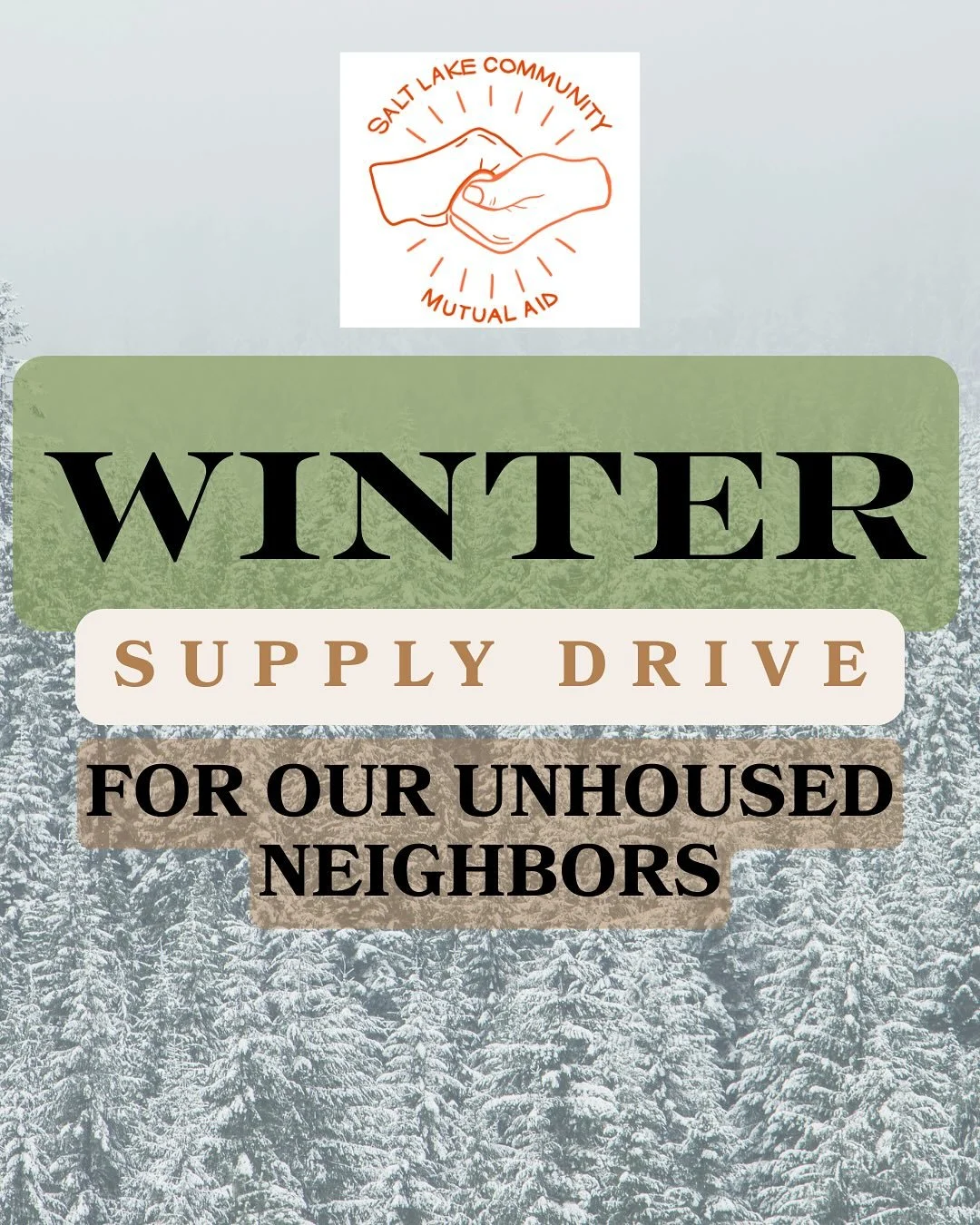 Winter supply drive for our unhoused neighbors! We will be collecting the following items until further notice… help us keep our unhoused neighbors warm this winter! 
* BLANKETS
* TARPS
* TENTS
* SLEEPING BAGS
* SLEEPING PADS
* COATS (MEN&rsq